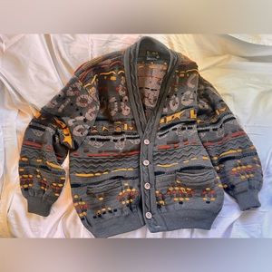 Vintage Coogi Pure Wool Patterned Cardigan L
